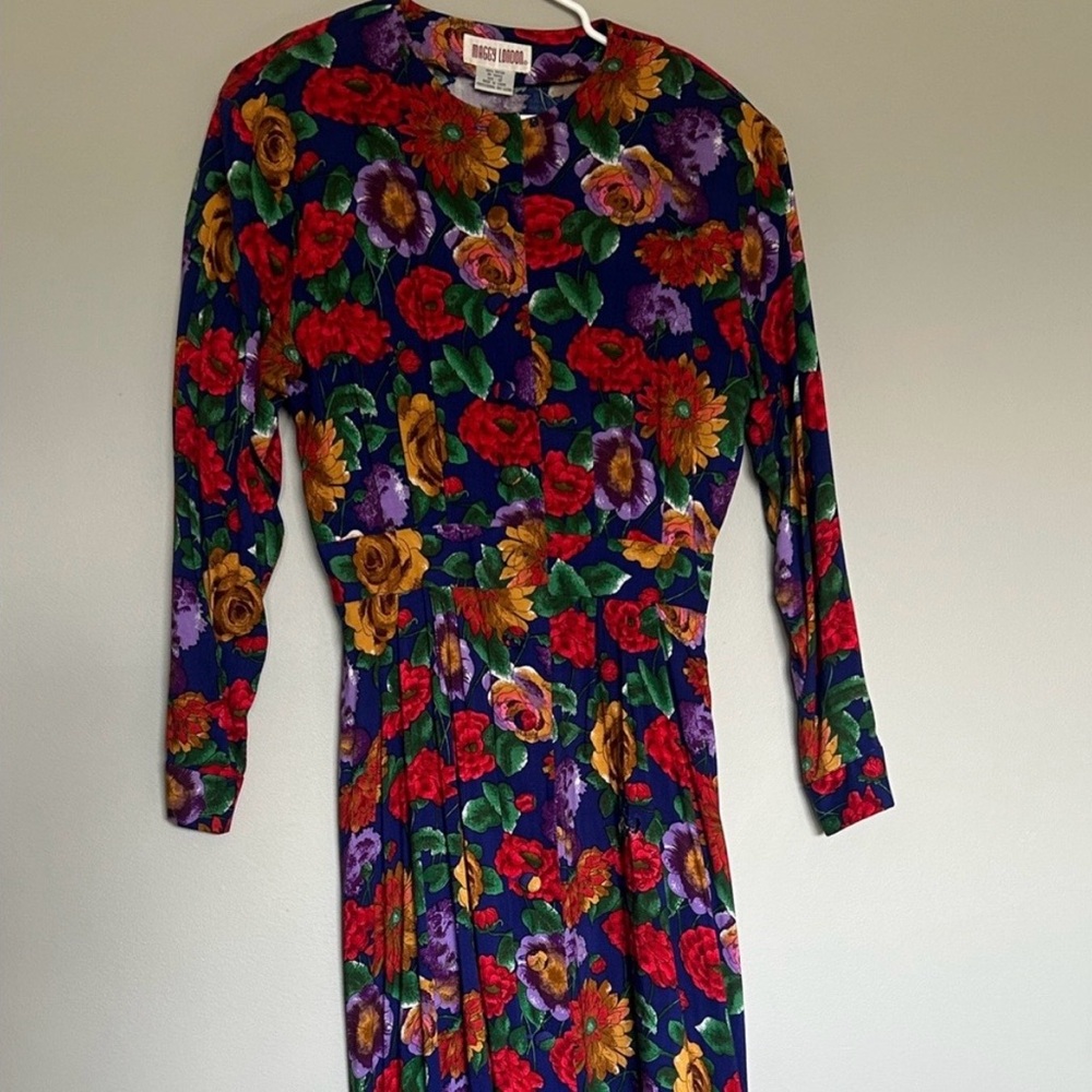 Vintage Maggy London Multicolor Floral Long Sleeve Dress